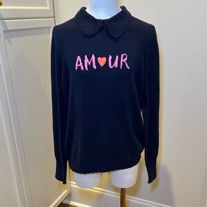 Sz LP Loft Navy Blue Sweater with Pink 'Amour' Design